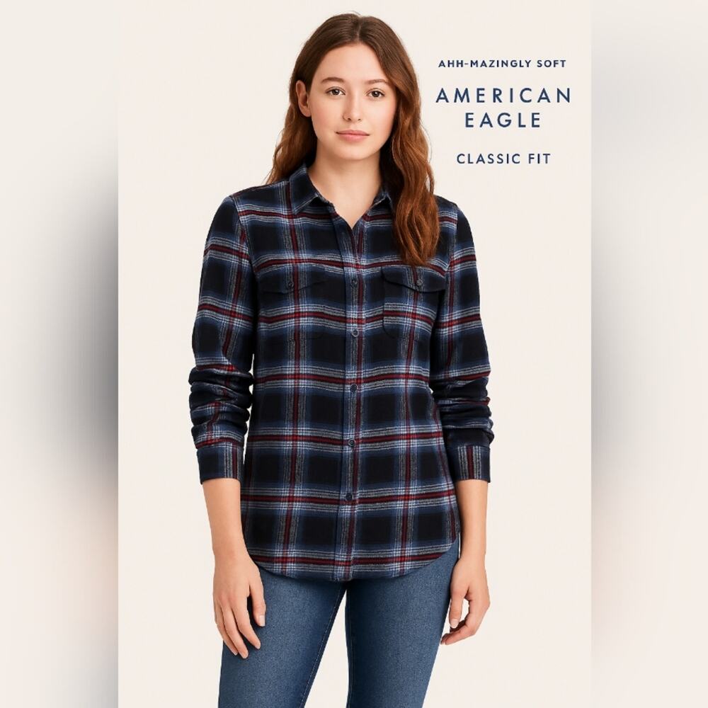 American Eagle Ahh-mazingly Soft Classic Fit Flannel Shirt – Large